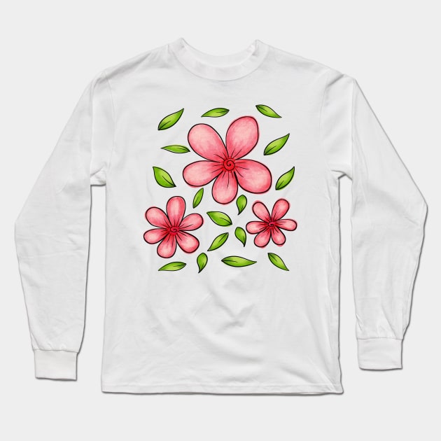 Cherry Blossom Flower Long Sleeve T-Shirt by lunamoonart